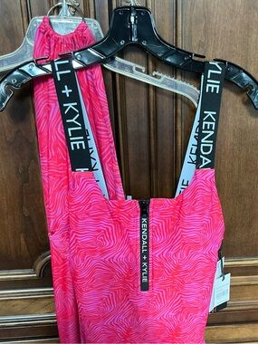 NWT Kendall & Kylie Hot Pink Bathing Suit with Logo Straps and Matching Cover-Up